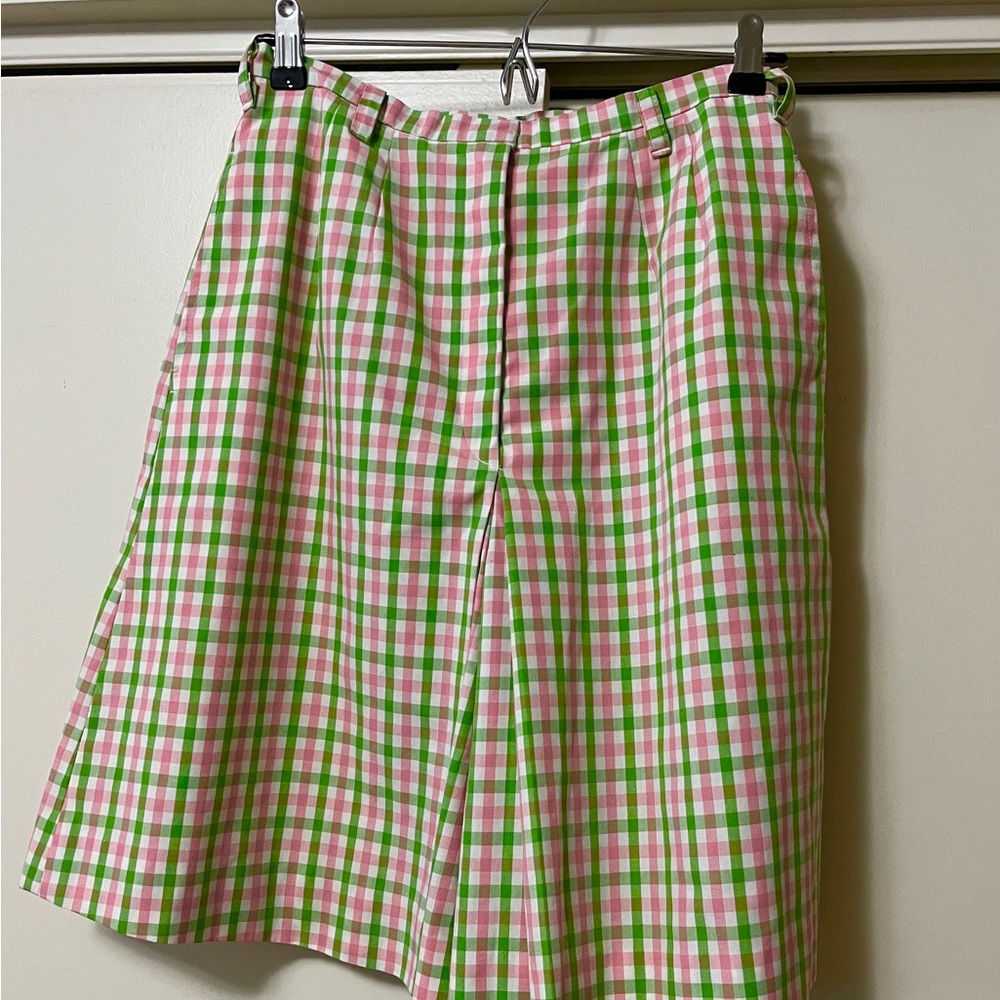 Pink and Green Plaid Women's 80s vintage culottes waist 28 w pockets
